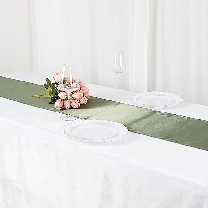 Balsa Circle 6 pcs 12 x 108 inch Eucalyptus Green Satin Table Runners Wedding Table Top Party Supplies Reception Linens Decorations - Image 4