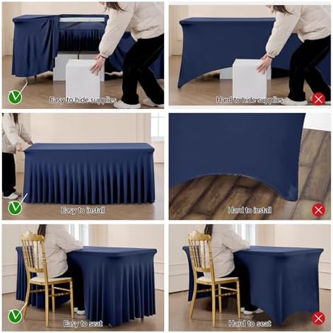 leegleri 6 Pack Navy Blue Spandex Table Clothes for 6 Foot Rectangle Tables, Wrinkle Free Fitted Table Cover 6ft Stretch Tablecloths with Skirt for Parties Weddings Birthday Banquet Baby Shower - Image 4