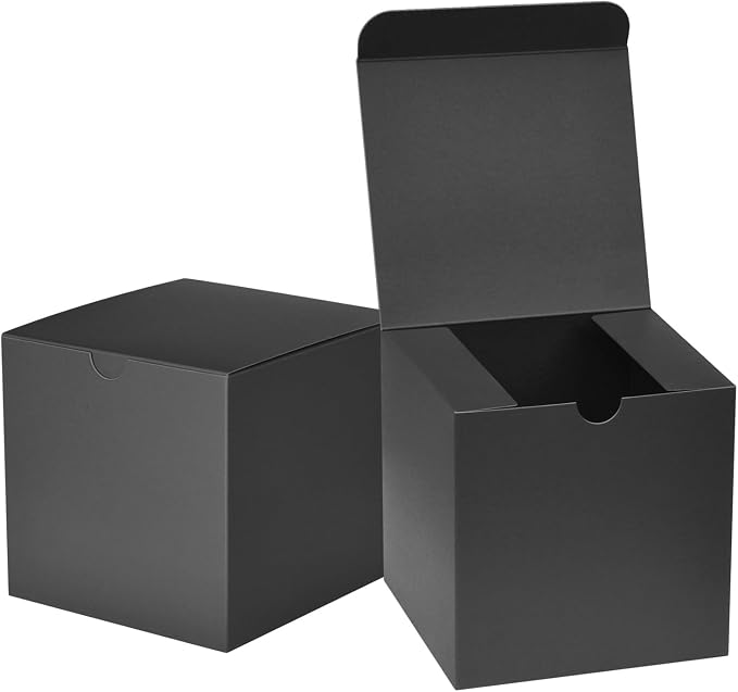 Ueznea Black Gift Wrap Boxes 5x5x5” (25 Pack) Kraft Paper Boxes for Small Business, Birthday Party Favors, Christmas Ornaments, Bridal Shower, Cupcake, Treat, Craft, Mugs, Candle Boxes by Ueznea