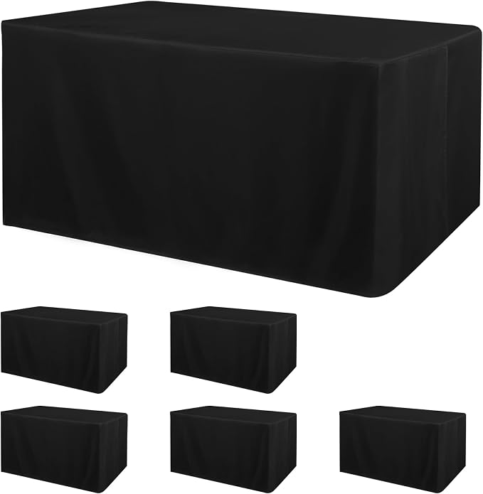 Obstal 6 Pack Black Tablecloth Fitted Table Clothes for 6ft Rectangle Table | Water Resistant Washable Fabric Polyester Rectangle Table Cover for Outdoor/Indoor Uses,72L x 30W x 30H Inches by Obstal