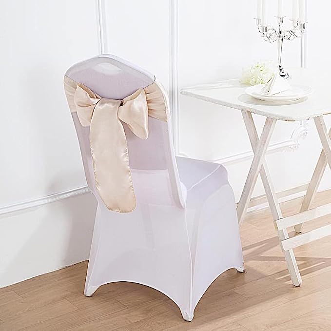 Balsa Circle 50 Beige Satin Elegant Chair Cover Bows Sashes Wedding Banquet Decorations Party Supplies Engagement Events Reception - Image 7