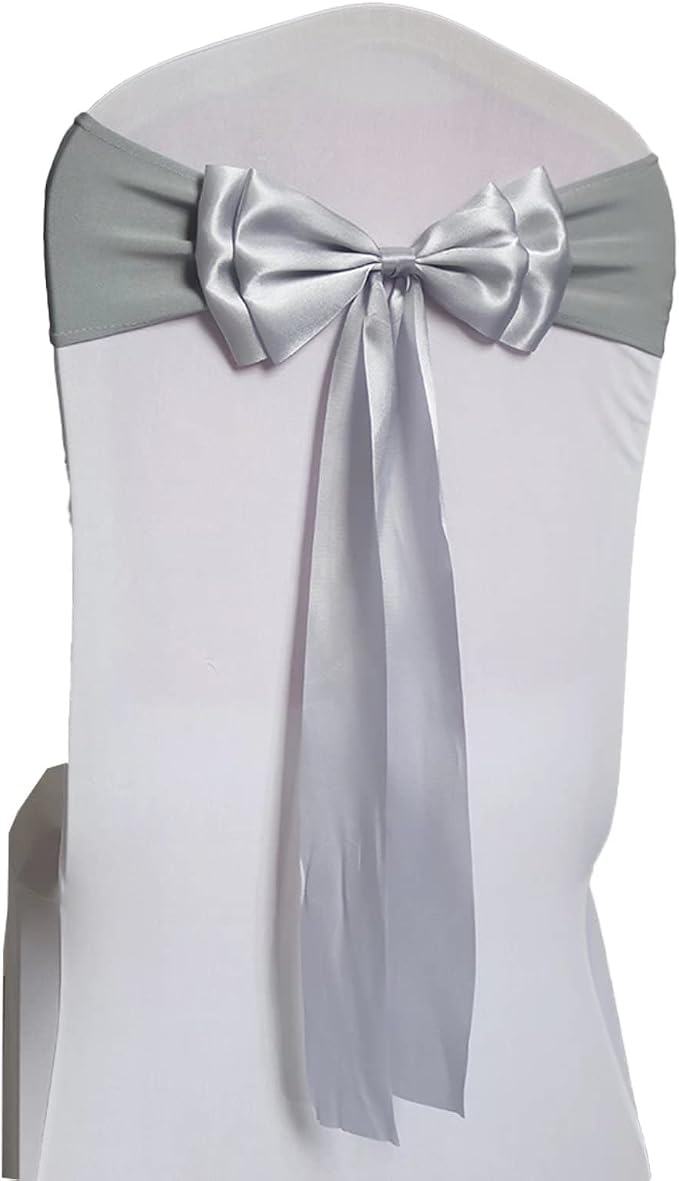 Pack of 12 Chair Sashes Spandex Chair Bands Satin Chair Sashes Chair Ribbons Bows Stretch Chair Sashes for Wedding Party Events Banquet Hotel Home Kitchen Chair Cover Decoration（12 PCS Silver Grey） by MYS+QiQi