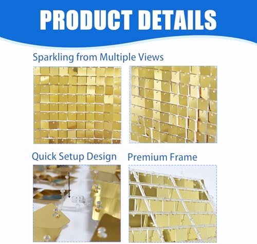 Ozikutech 12 Pcs Light Gold Shimmer Wall Backdrop Panels for Party Decor - Image 4