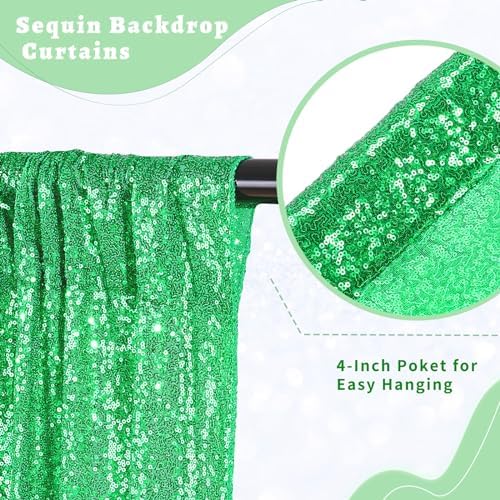 Green Sequin Backdrop Curtains Party Photo Glitter Drapes 2 Pcs 2FTx8FT - Image 4