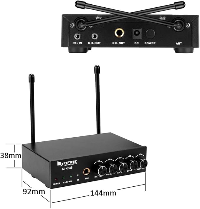 FIFINE UHF Dual Channel Wireless Handheld Microphone, Easy-to-use Karaoke Wireless Microphone System-K036