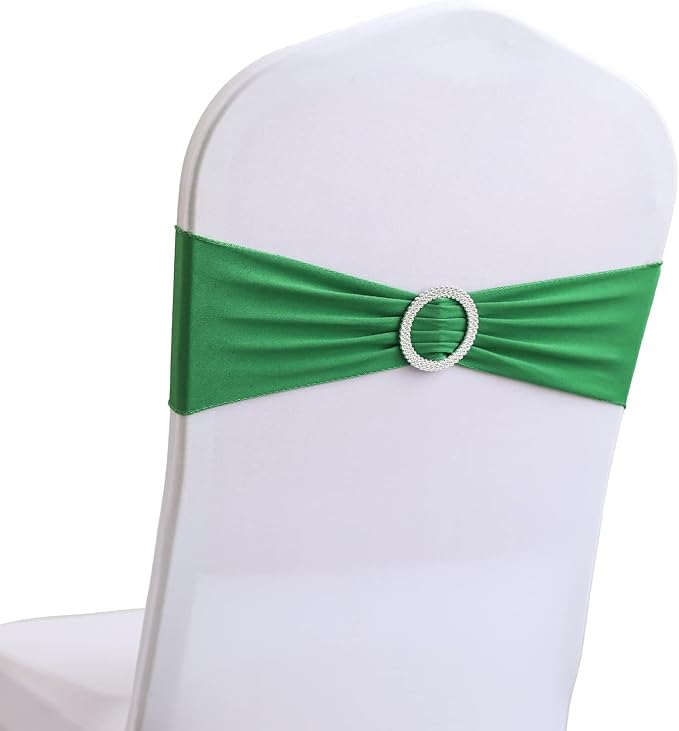 Dimatic Spandex Chair Sashes Bands 30PCS Stretch Chair Cover Ties Bows with Buckle Slider Wedding Party Reception Banquet Decoration (Green) by Dimatic