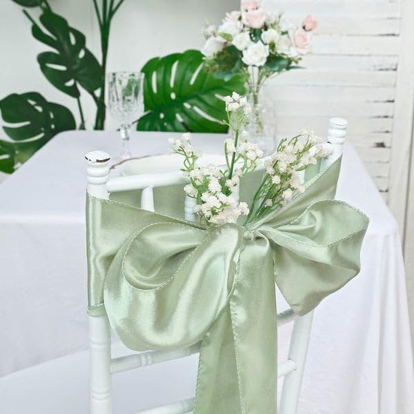 100 Sage Green Satin Chair Sashes Bows Ties for Wedding Decorations Party Supplies Events Chair Covers Decor Banquet Reception - Image 4