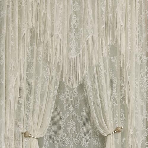 Touch of Class Queen's Lace Fringed Window Treatment, Ivory, 5-pc Set - Image 3