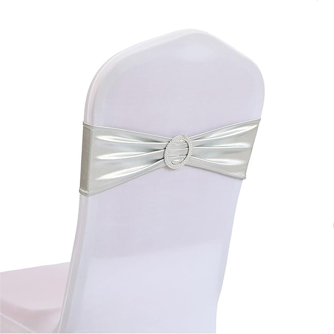 Dimatic Spandex Chair Sashes Bands 30PCS Stretch Chair Cover Ties Bows with Buckle Slider Wedding Party Reception Banquet Decoration (Metallic - Silver) by Dimatic