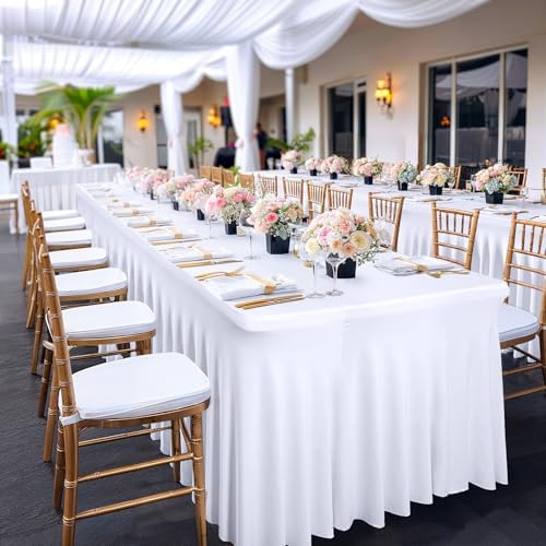 PARTISKY 2 Pack White Spandex Table Cloths for Rectangle Tables 6ft, White Table Skirt for Party, Table Cover with Skirt for Wedding Folding Table Banquet Baby Shower & Birthday Parties - Image 5