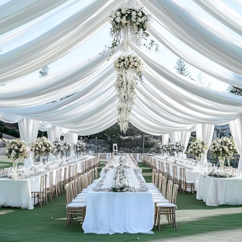 Outpain 50ftx20ft White Backdrop Ceiling Drapes, 10 Panels, 20ft Height, Wrinkle Free, Tent Draping Curtains, Polyester, Wedding, Birthday, Anniversary - Image 5