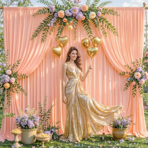 Peach Backdrop Curtain for Parties Baby Shower Wrinkle Free Peach Photo Curtains Backdrop Drapes Fabric Decoration for Wedding Birthday Party 5ft x 8ft,2 Panels - Image 4