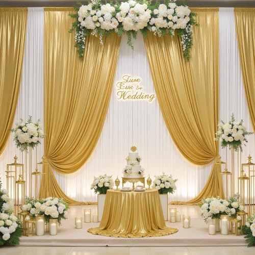 30ftx10ft Gold Backdrop Curtain for Parties, Wrinkle Free Glitter Photo Backdrop Drapes 6 Panels 5x10FT Shimmer Back Drop Cloth for Wedding Birthday Christmas Photography Background - Image 5