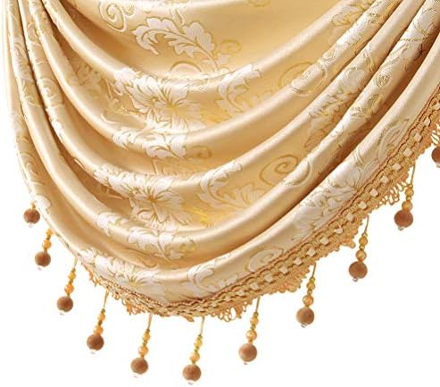 ELKCA Golden Floral Jacquard Swag Waterfall Valance for Living Room Floral Curtain Valance for Bedroom,Rod Pocket,W110 Inch,1 Panel - Image 3