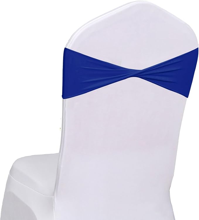 Royal Blue Chair Sashes Bows 50 Pack, Spandex Blue Chair Cover Bands Ties Without Buckle for Gender Reveal Baby Shower Decoration by Unknown