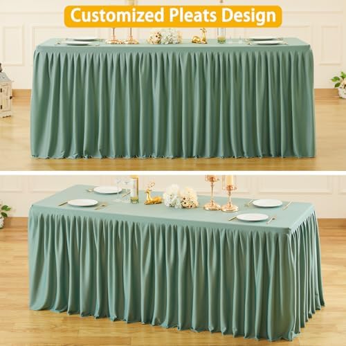 Wish Care Sage Green Polyester Table Clothes for 4 Foot Rectangle Tables, Wrinkle Free Fitted Table Cover with Pleated Ruffle Table Skirt for Birthday Party Wedding Trade Show Event Display - Image 4