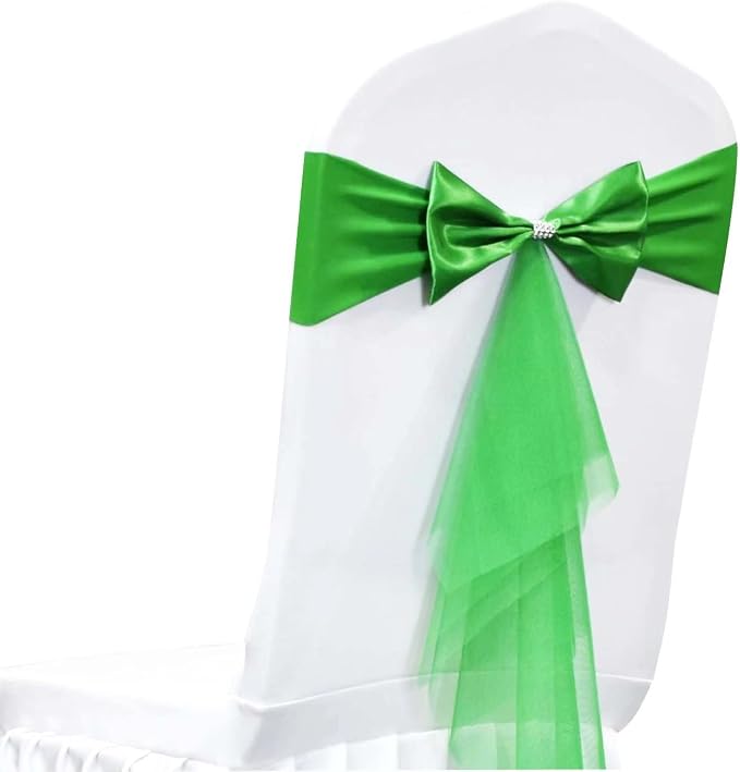 Polyester Stretch Chair Sashes Bands Organza Sash Bows Spandex Bows for Party Birthday Hotel Romantic Wedding Banquets Decoration (Green 12 PCS) by LIZIMI