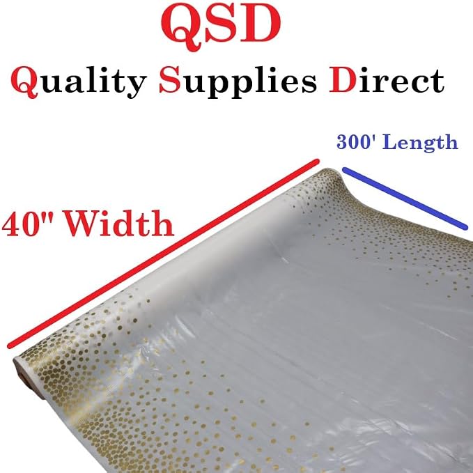 QSD White with Gold Dots Banquet Tablecloth Roll, Disposable -300 Feet Long (26 Colors) - NO Folds or Creases (Super Fast Set UP) - Quality Supplies Direct - Image 6