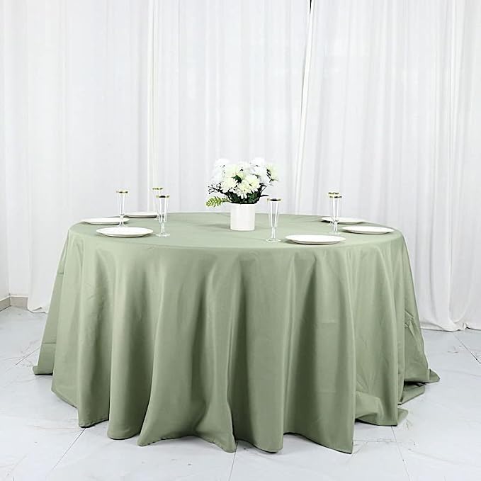 10 pcs 132 inch Eucalyptus Sage Green Round Polyester Tablecloths Fabric Table Cover Linens | 132" Washable Fabric Table Cloth Covers for Wedding Party Polyester Reception Buffet Events Catering - Image 2
