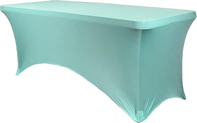 YOUR CHAIR COVERS - 8ft Robin Egg Rectangular Spandex Table Covers Fitted Tablecloth Wedding Event Patio Decorations Elastic Fabric Stretch for Folding Table - Image 5