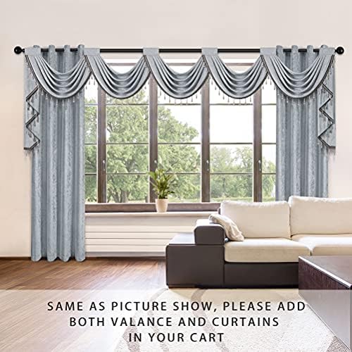 ELKCA Luxury Silver Grey Chenille Waterfall Valance for Living Room,5 Hollow Swags Curtain Valance for Bedroom,Rod Pocket, 1 Panel - Image 2