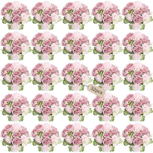32 Bundles Peonies Artificial Flowers Bulk, Blush Pink by Scawim
