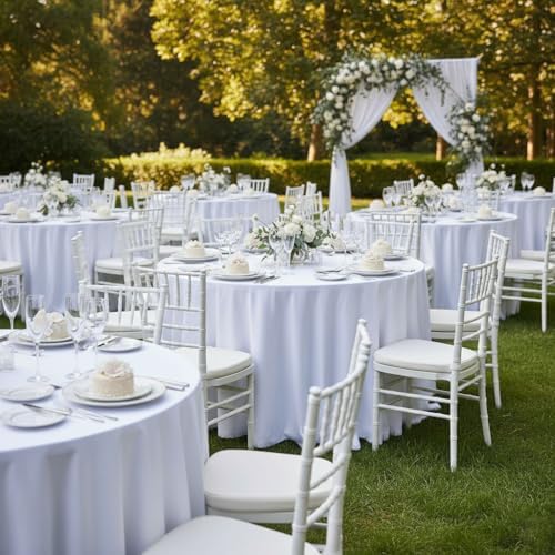 Fitable 6 Pack White Round Tablecloths 90 Inch for 36"-72" Tables - Image 2