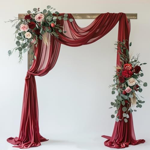 Wedding Arch Draping Fabric 1 Panel Burgundy Sheer Backdrop Drapes by Xiomot