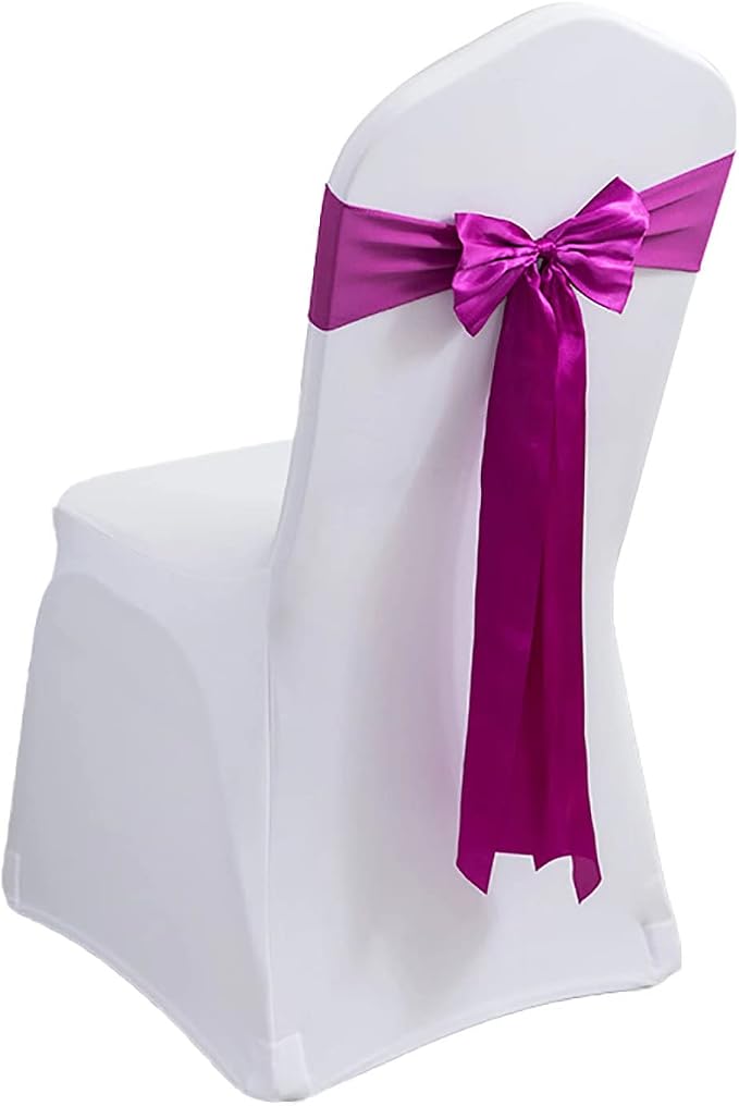 Pack of 50 Spandex Chair Bands Satin Sashes Ribbons Bows Stretch for Wedding Party Events Banquet Hotel Home Kitchen Cover Decoration (50 PCS Fuchsia) by MYS+QiQi