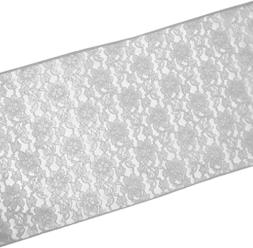 Zen Creative Designs 10 Pack Floral Lace Table Runner Sheer Lace Event Party Wedding Table Decor (12" by 120", Silver) - Image 2