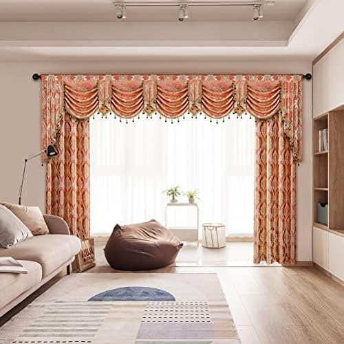 ELKCA Damask Coffee Jacquard Swag Waterfall Valance for Bedroom Curtain Valance for Living Room Kitchen Valance,Rod Pocket, W138 Inch,1 Panel - Image 2
