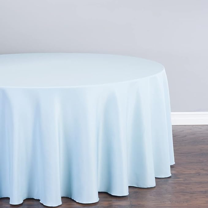 LTC LINENS Baby Blue Round Tablecloth - 132 Inch Round Tablecloth, Large Party Table Cloth, Wrinkle Resistant, Washable Polyester Fabric Table Cover Linens for Wedding, Party, Banquet - Image 2