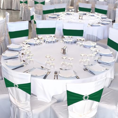 VitalCozy 100 Pcs Spandex Chair Sashes with Crown Buckle,Dark Green - Image 6