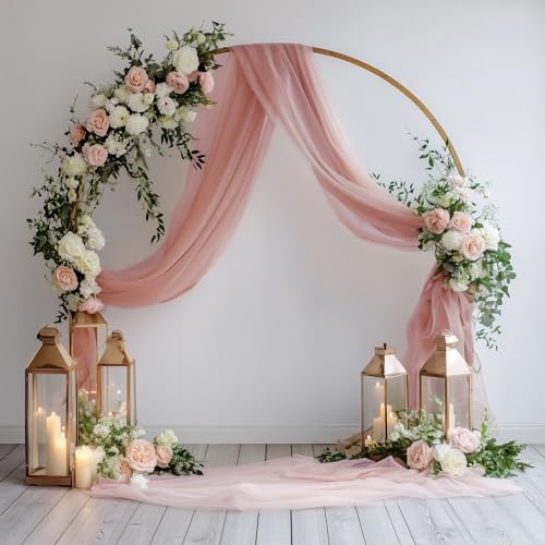 Wedding Arch Draping Fabric 1 Panel Dusty Rose Sheer Backdrop Drapes - Image 5