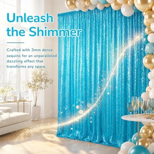 ShinyBeauty Sequin Backdrop Curtains 4 Panels 2x8FT Turquoise for Party - Image 4