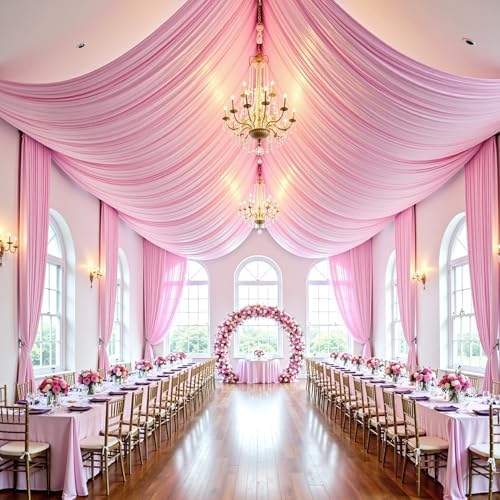 Outpain 50ftx20ft Baby Pink Backdrop Ceiling Drapes,10Panels 20ft Height Wrinkle Free Tent Draping Curtains, Fabric Drapery Ceiling Drapes for Wedding Ceremony Birthday Theme Parties with Rod Pocket by Outpain