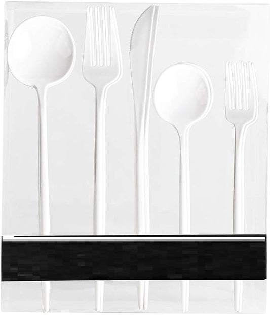 Novelty Modern Flatware Cutlery Disposable Plastic Combo Set 40 Count Luxury White, Service for 8