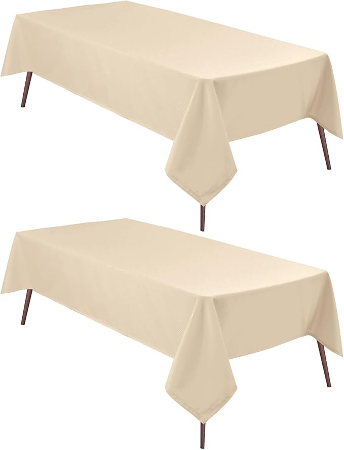 Hiasan 2 Pieces Rectangle Tablecloth, Beige, 54 x 80 Inch | Wrinkle Resistant,Waterproof, Washable Polyester Table Cloth for Dining Room/Kitchen/Party/Camping/Outdoor Use by Hiasan