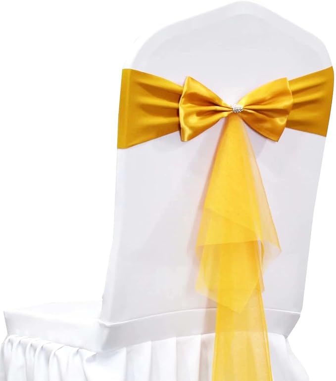 Polyester Stretch Chair Sashes Bands Organza Sash Bows Spandex Bows for Party Birthday Hotel Romantic Wedding Banquets Decoration (Dark Golden 6 PCS) by LIZIMI