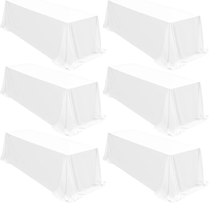 fani 6 Packs White Tablecloth - 90 x 156 Inch for 8Ft Tables | Washable Polyester Fabric, Stain Wrinkle Resistant Rectangle Table Cloth for Wedding Banquets Parties Buffet Dining by fani