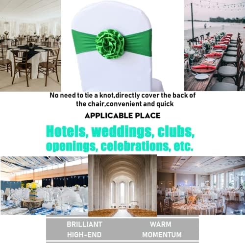 Spandex Stretch Flower Chair Sashes Chair Bands Polyester Bows for Party Hotel Wedding Banquets Decoration （Green 100 PCS） - Image 3