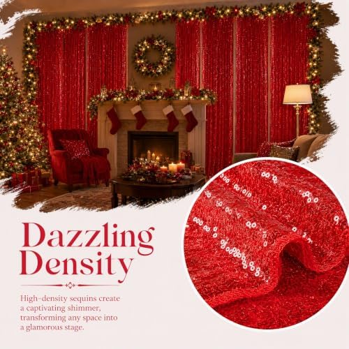 ShinyBeauty Red Sequin Backdrop 4 Panels 2x8ft for Photo Booth Curtains - Image 4