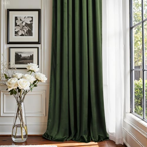 Olive Green Velvet Curtains 108 Inches Long 2 Panels for Patio Sliding Glass Door Ceiling to Floor Drapes Soft Luxury Dark Green Curtain for Living Room Bedroom Aesthetic Farmhouse Boho Decor Back Tab - Image 6
