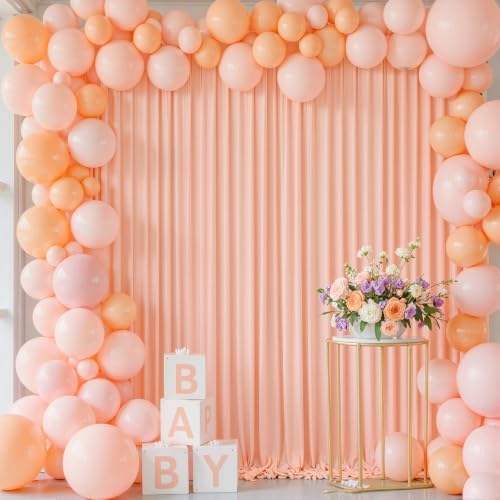 Peach Backdrop Curtain for Parties Baby Shower Wrinkle Free Peach Photo Curtains Backdrop Drapes Fabric Decoration for Wedding Birthday Party 5ft x 8ft,2 Panels by Tao-GePartyDecorations