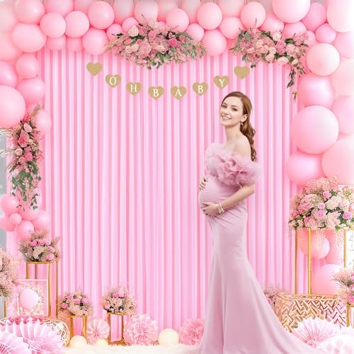 Pink Backdrop Curtain for Parties Baby Shower Wrinkle Free Pink Photo Curtains Backdrop Drapes Fabric Decoration for Weddings Birthday Party 5ft x 8ft,2 Panels - Image 2