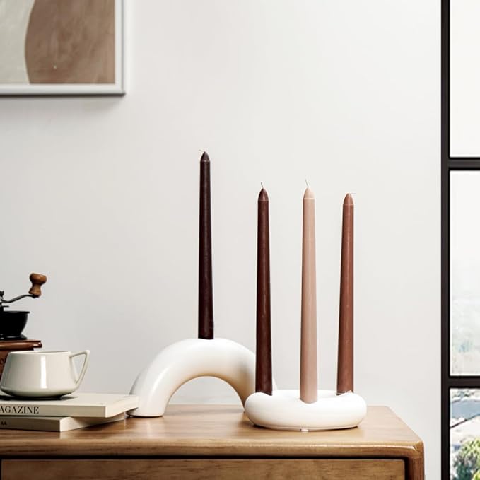 Taper Candles 10'' Brown Beige Ombre Non Toxic Candle Sticks Set of 4 | Mild Coffee Cream Scented, Natural Soy Tapered Candlesticks | Home Decor Kitchen Decor Wedding Decorations Centerpiece