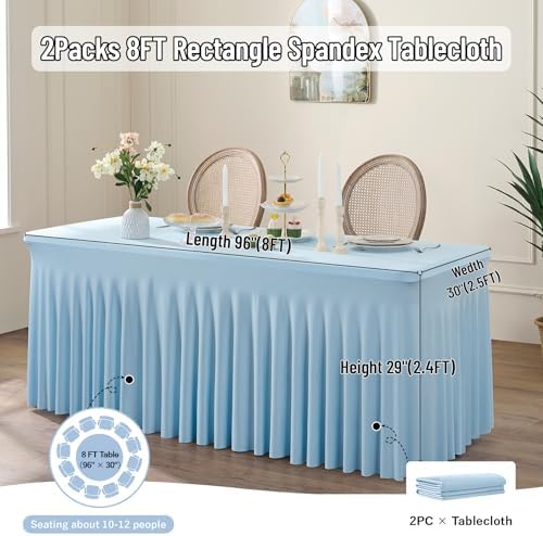 leegleri 2 Pack Baby Blue Fitted Table Clothes for 8 Foot Rectangle Tables, Wrinkle Free, Banquet Weddings Parties Skirts - Image 6