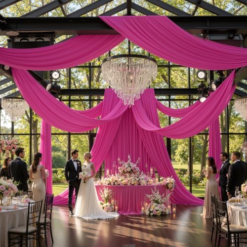 20ft x 15ft Hot Pink Backdrop Curtains for Wedding Parties, 4 Panels Extra Long Wrinkle Free Fabric Drapes Photo Backdrop for Baby Shower Birthday Stage Reception Lobby Decoration - Image 4