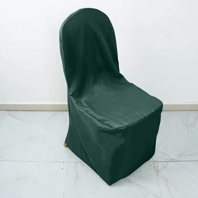 Efavormart 20PCS | Round Top Hunter Emerald Green Polyester Banquet Chair Covers Linen Dinning Chair slipcover for Wedding Party Event Catering - Image 6