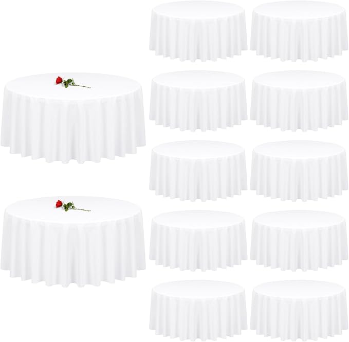12 Pack Round Tablecloth 120 inch White Table cloths for Round Tables,Stain and Wrinkle Resistant Washable Polyester Tablecloths White Table Cloth 120 Inch Table Cloth for Wedding Party Birthday by YMHPRIDE